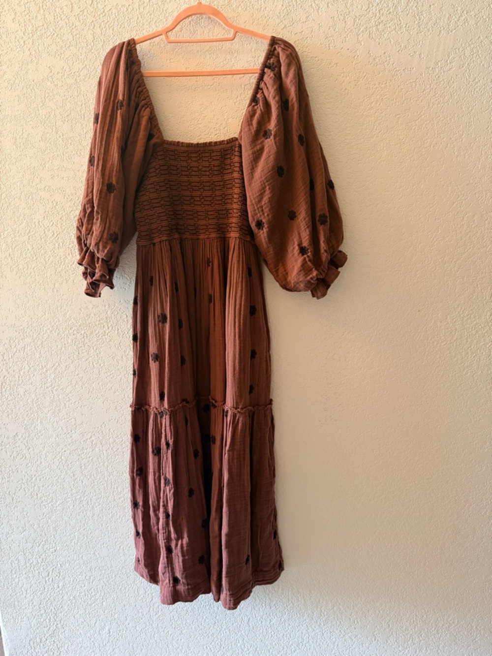 FREE PEOPLE Dahlia Floral Embroidered Brown Boho Maxi Dress Women’s Size Large - Picture 8 of 10